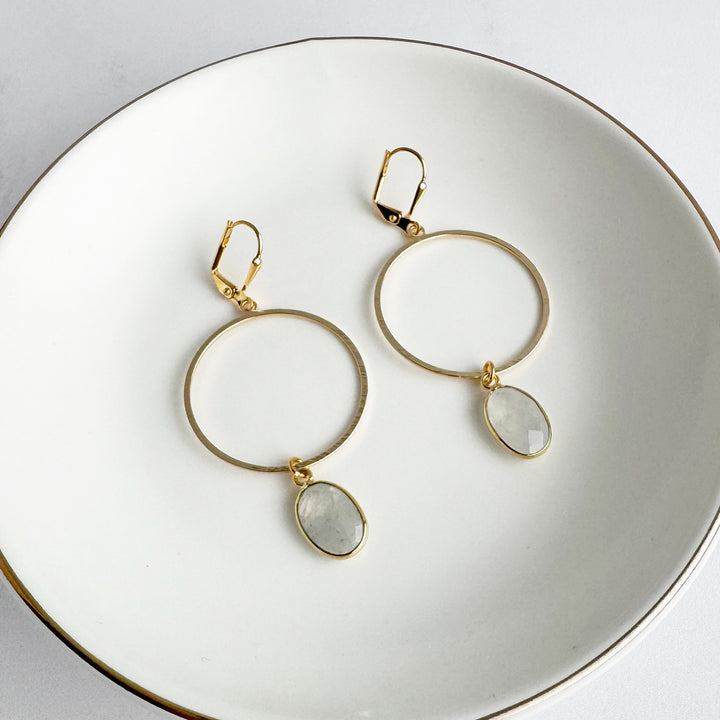 Moonstone Oval Hoop Dangle Earrings