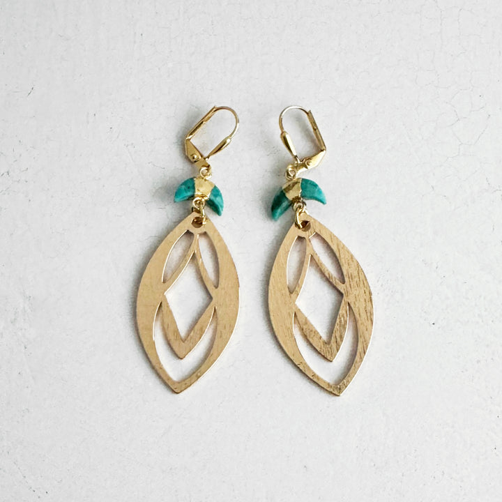 Turquoise Celtic Dangle Earrings in Brushed Gold