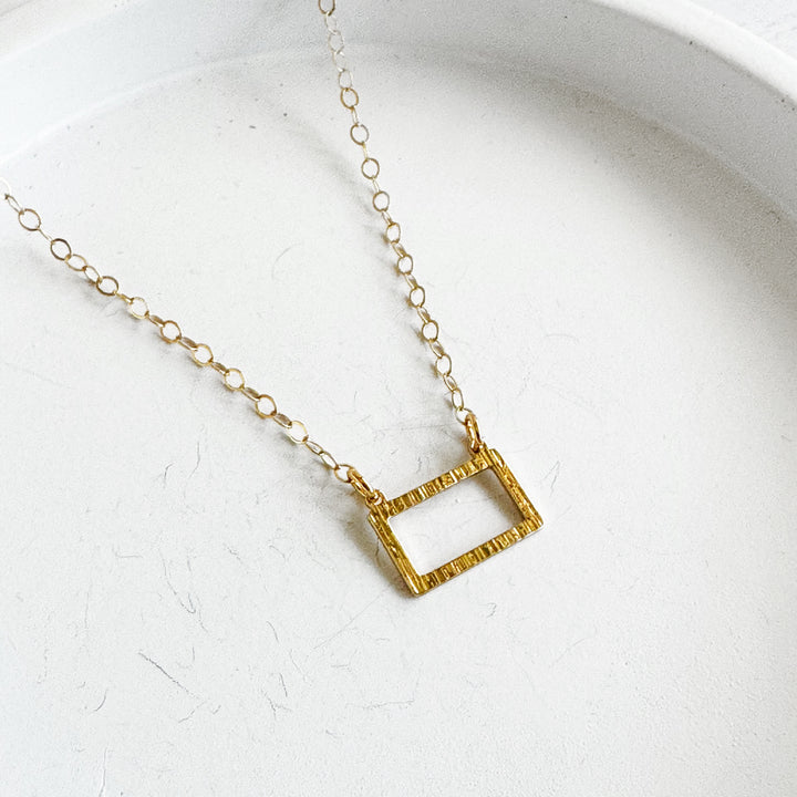 Open Rectangle Charm Necklace in 14k Gold Filled Chain