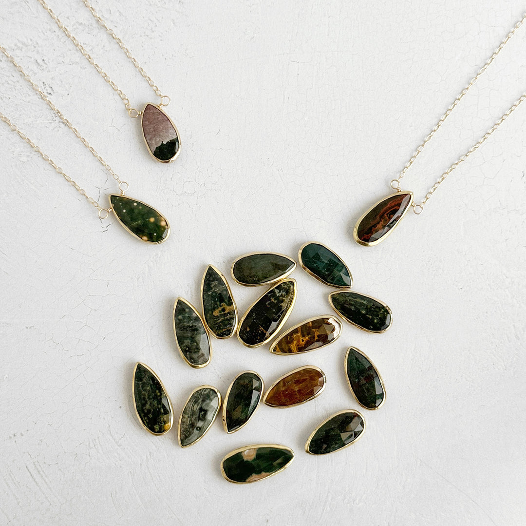 Long Jasper Teardrop Layering Necklace in Gold