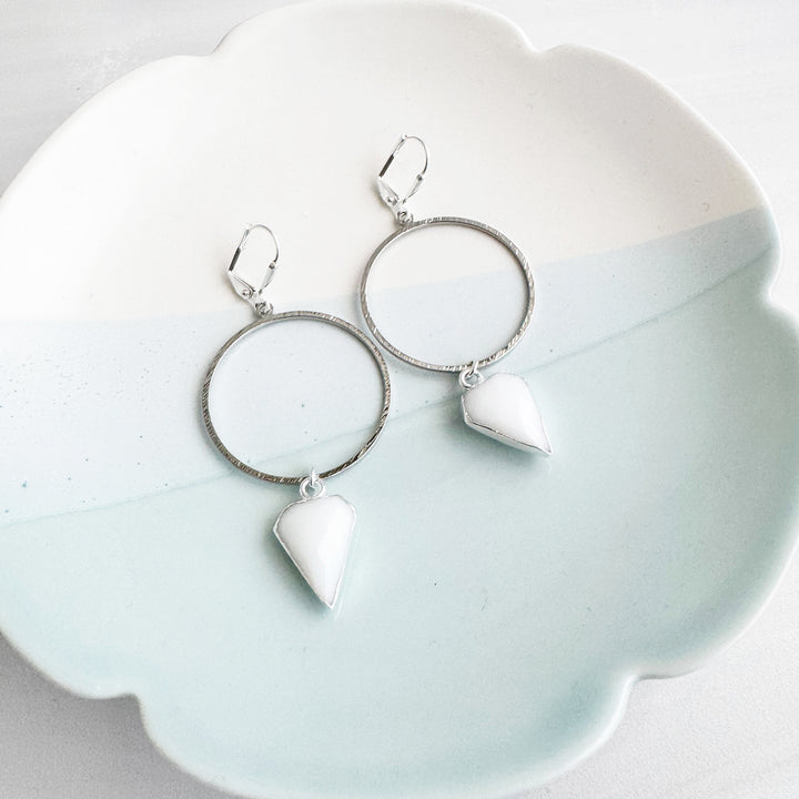 White Agate Shield Hoop Dangle Earrings