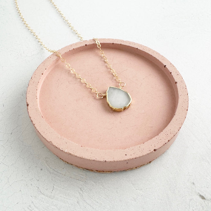 Grayish White Gemstone Slice Pendant Necklace. White Stone Layering Necklace