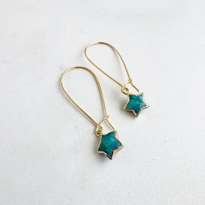 Turquoise Star Drop Earrings in Gold