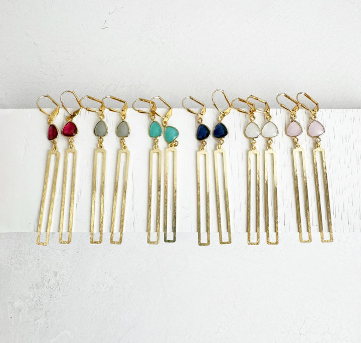 Quartz Rectangle Dangle Earrings in Brushed Gold