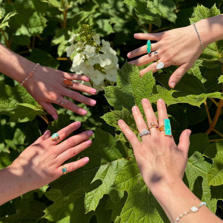 Tibetan Turquoise Horizontal Marquise Statement Ring in Gold and Silver
