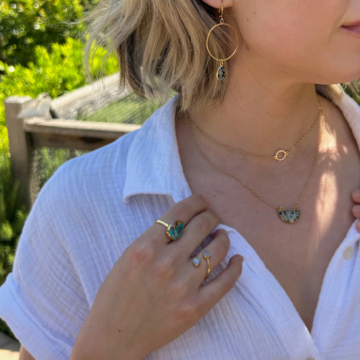 Oyster Turquoise Gemstone Teardrop Statement Ring in Silver