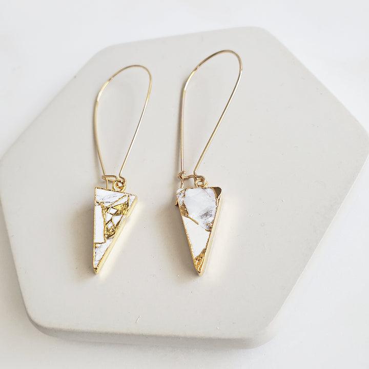 White Triangle Mojave Drop Earrings in Gold