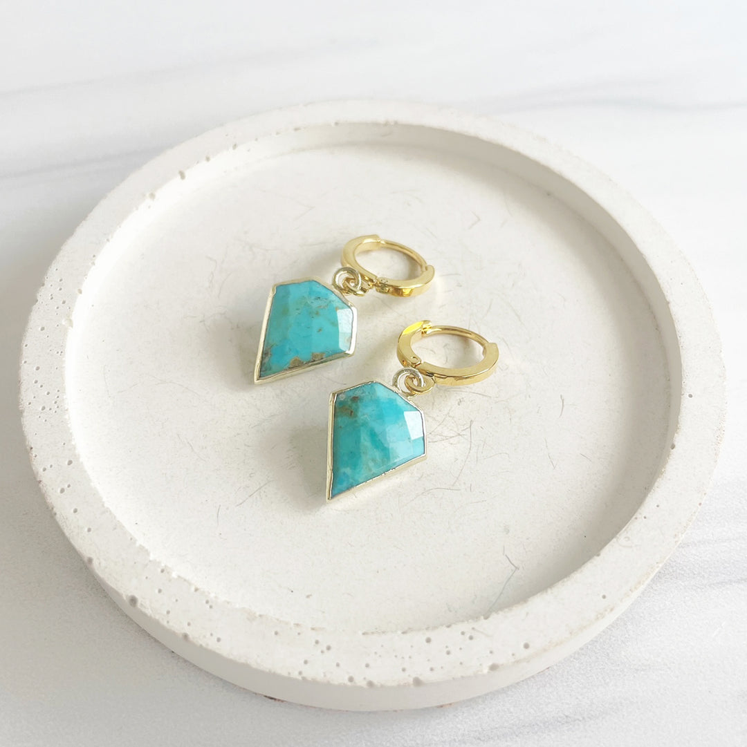 Dainty Turquoise Shield Stone Drop Earrings in Gold