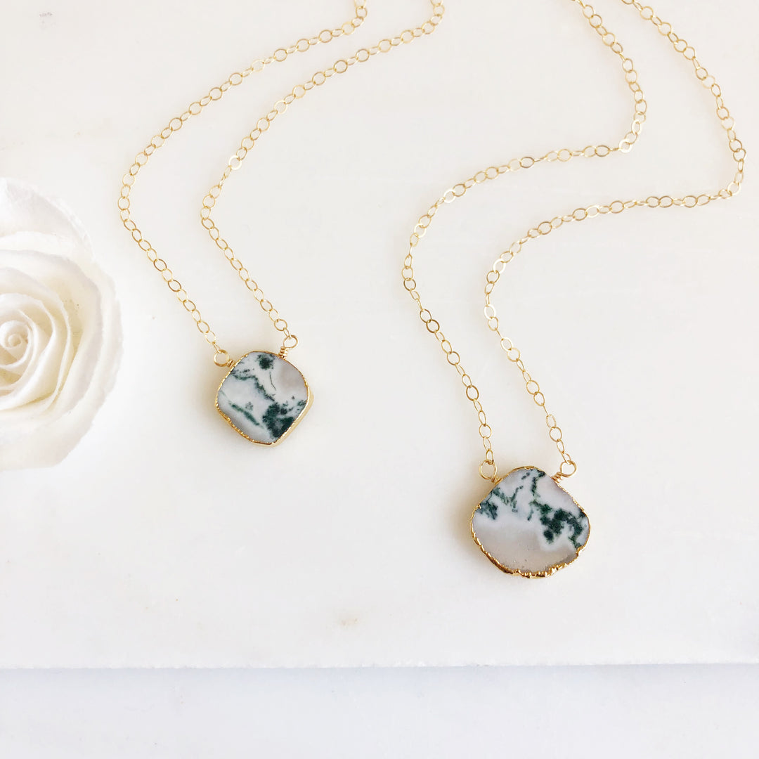 Tree Agate Slice Pendant Necklace in Gold