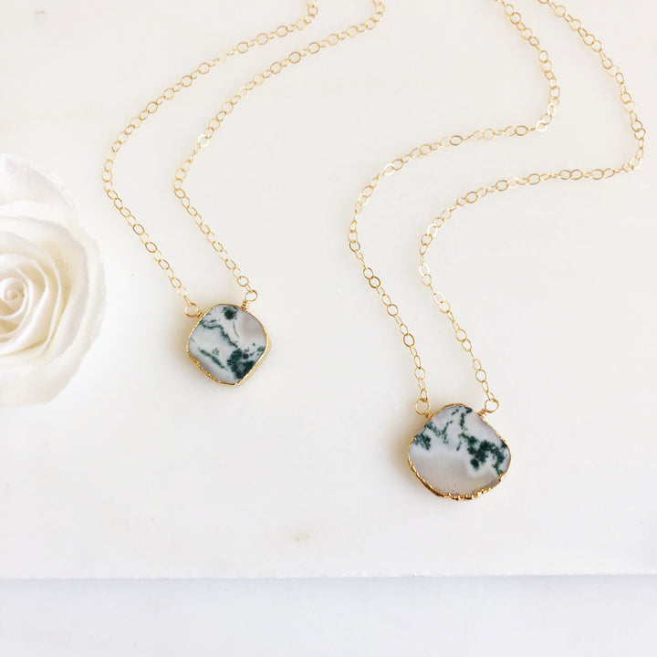 Tree Agate Slice Pendant Necklace in Gold