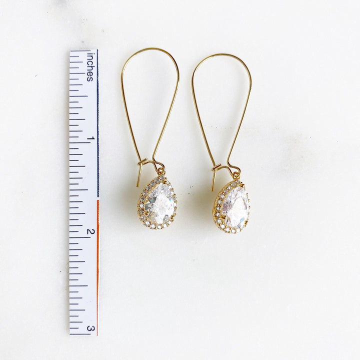 Simple Gold Bridal Drop Earrings. Cubic Zirconia Drops. Elegant Dangle Earrings
