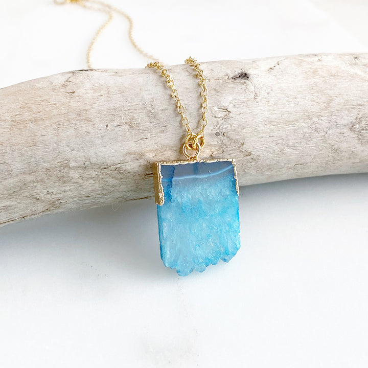 Teal Chunky Druzy Necklace in Gold. Aqua Geode Necklace