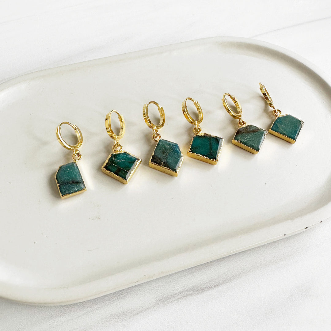 Freeform Green Stone Drop Huggie in Gold (SOLD INDIVIDUALLY)