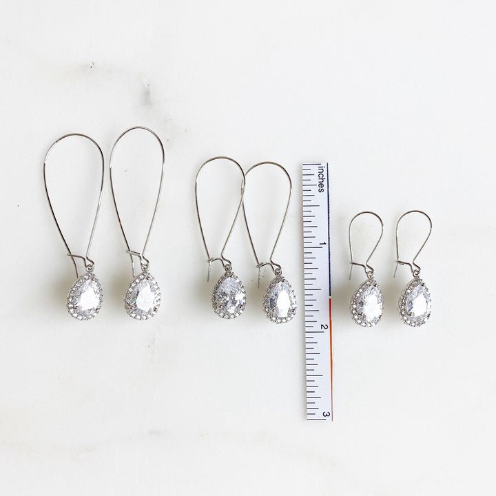 Simple Silver Bridal Drop Earrings. Cubic Zirconia Drops. Elegant Dangle Earrings