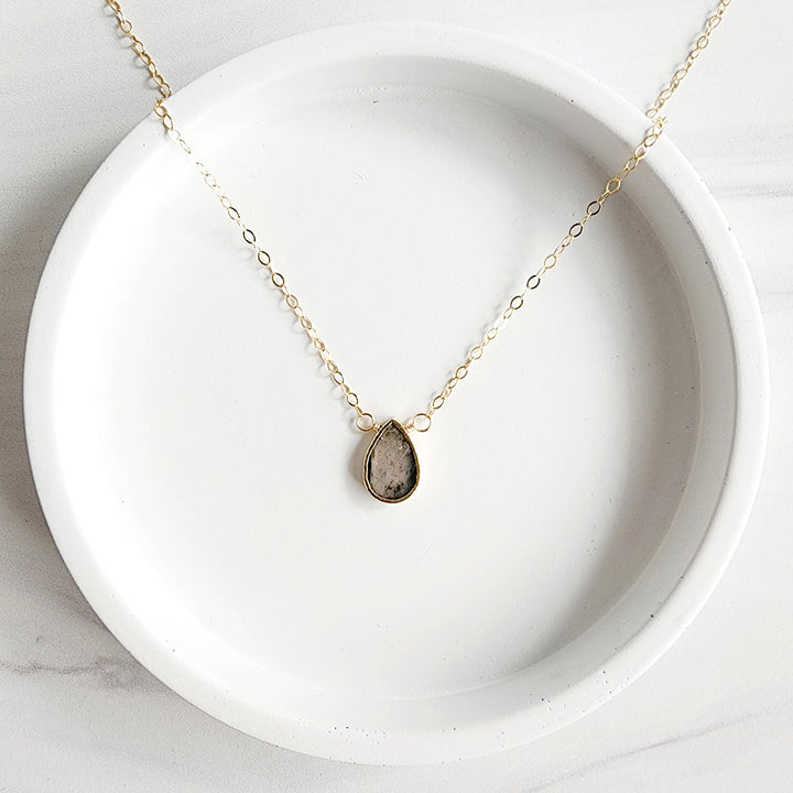 Dainty Smooth Labradorite Teardrop Necklace in Gold