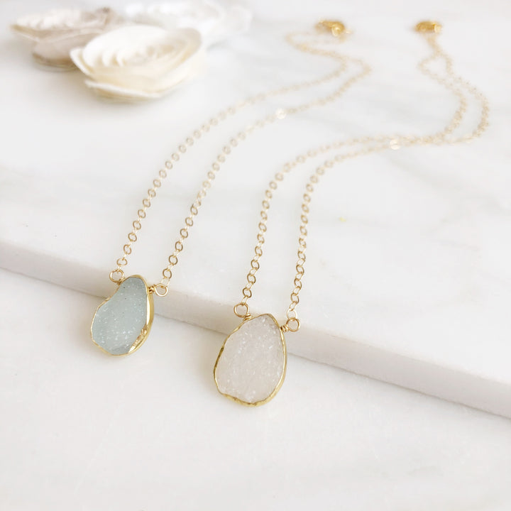 Dainty Druzy Teardrop Necklace in Gold