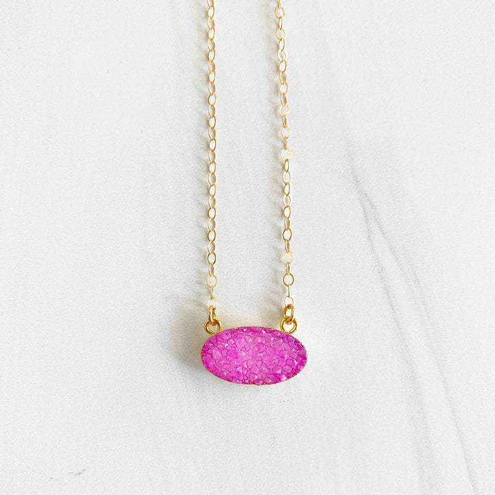 Colorful Oval Druzy Necklace in Gold