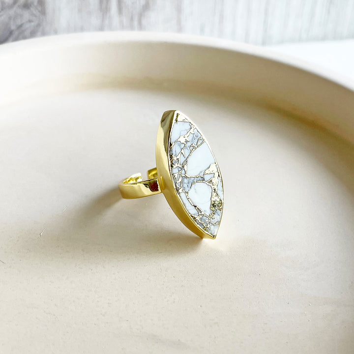 White Turquoise Marquise Statement Ring in Gold