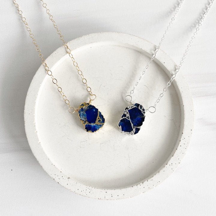 Sapphire Mojave Gemstone Slice Necklace in Gold and Silver