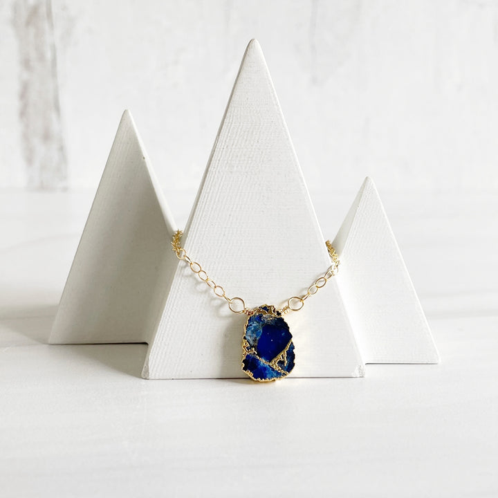 Sapphire Mojave Gemstone Slice Necklace in Gold and Silver
