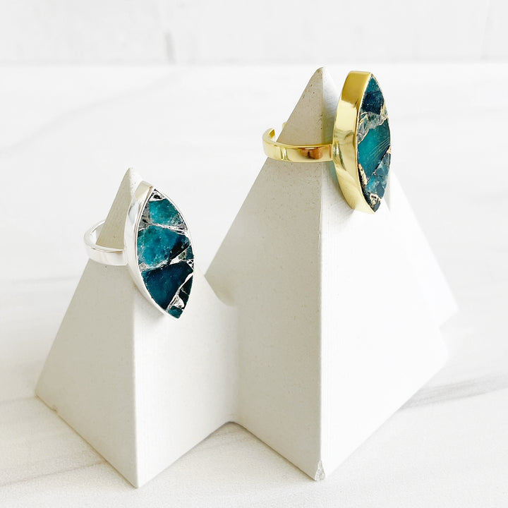 Teal Mojave Marquise Statement Ring in Gold and Silver