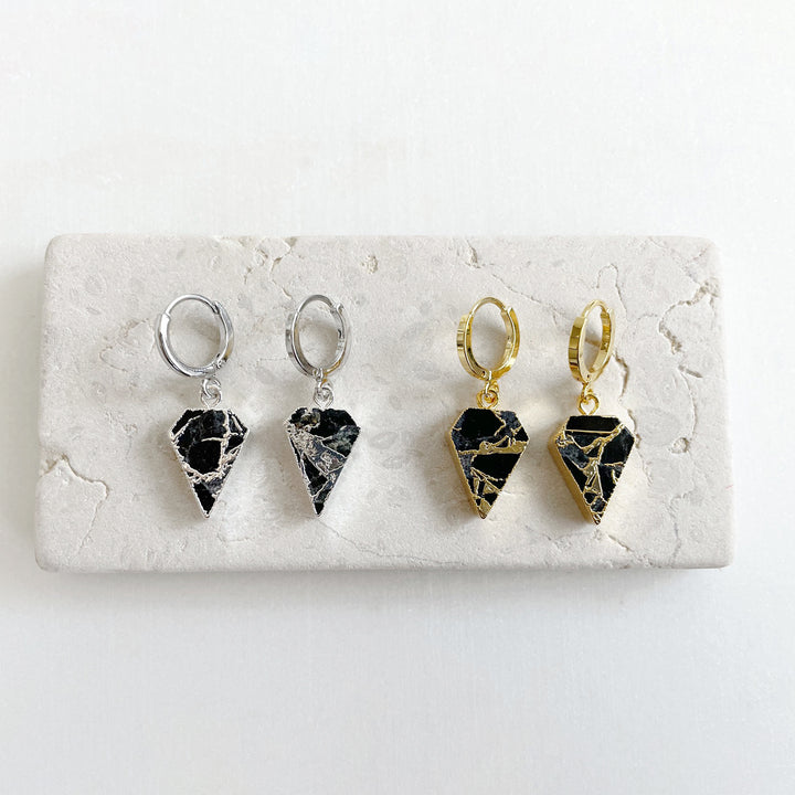 Dainty Black Mojave Diamond Dangle Earrings in Gold & Silver