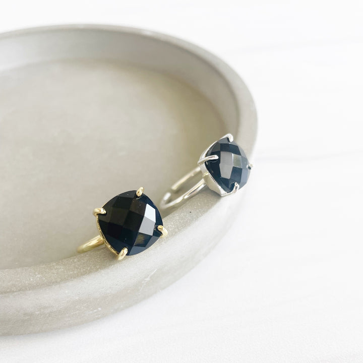 Black Onyx Gemstone Ring Prong Setting in Silver or Gold