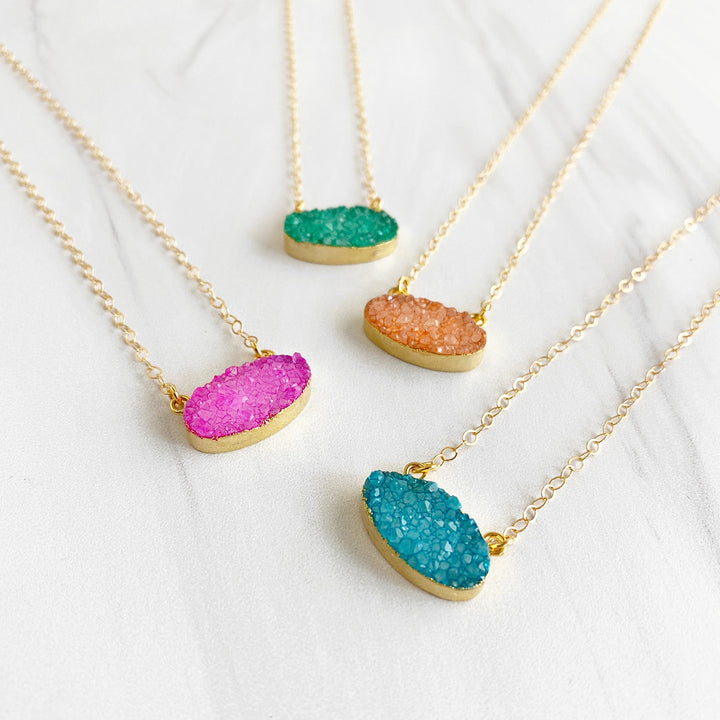Colorful Oval Druzy Necklace in Gold
