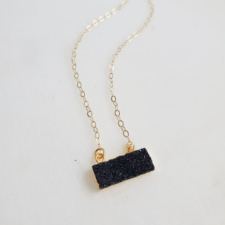 Black Druzy Bar Necklace in Gold