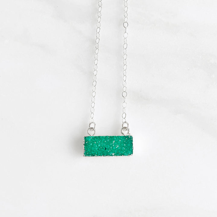 Small Druzy Bar Necklace in Sterling Silver
