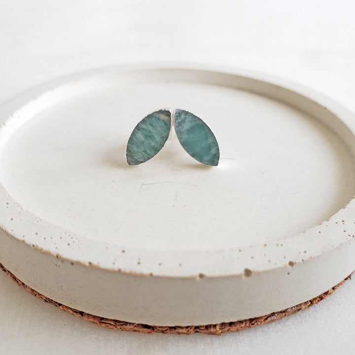 Marquise Stud Earrings. Amazonite Stud Earrings in Gold and Silver