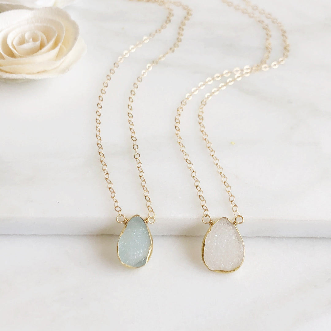 Dainty Druzy Teardrop Necklace in Gold