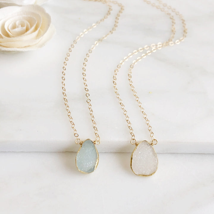 Dainty Druzy Teardrop Necklace in Gold