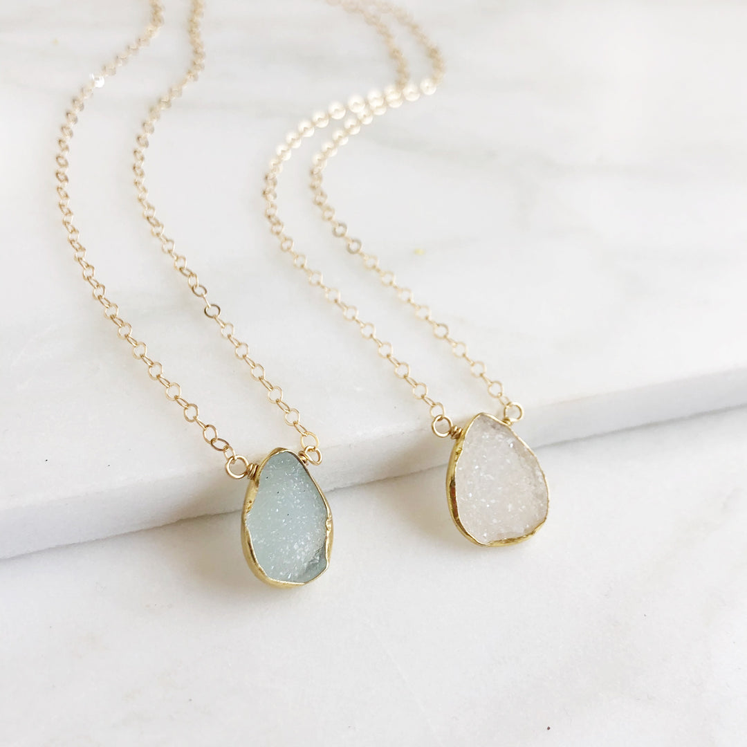 Dainty Druzy Teardrop Necklace in Gold