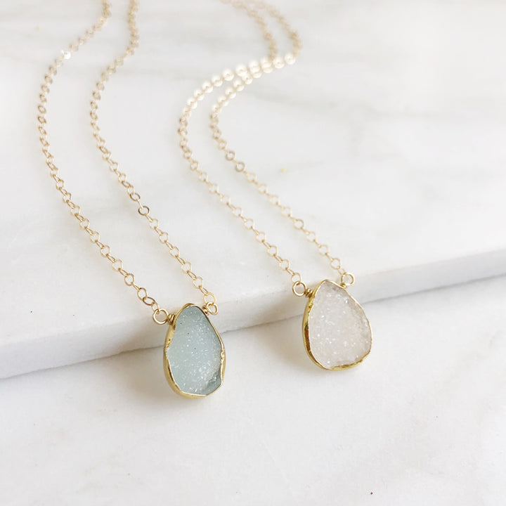 Dainty Druzy Teardrop Necklace in Gold