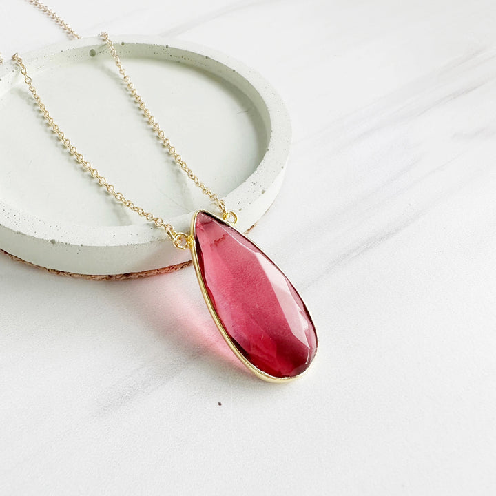 Red Quartz Teardrop Necklace in Gold or Silver