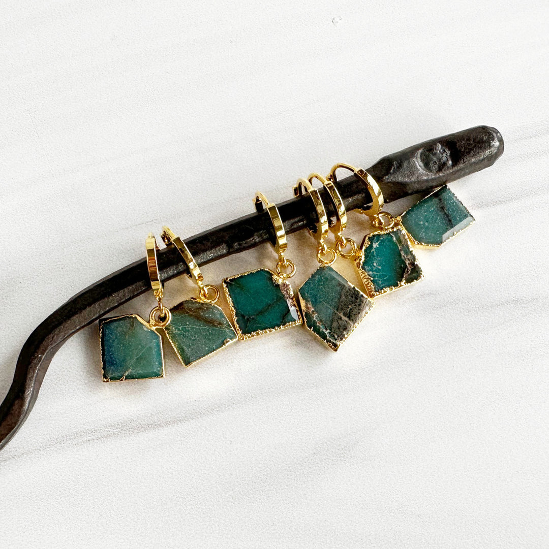 Freeform Green Stone Drop Huggie in Gold (SOLD INDIVIDUALLY)