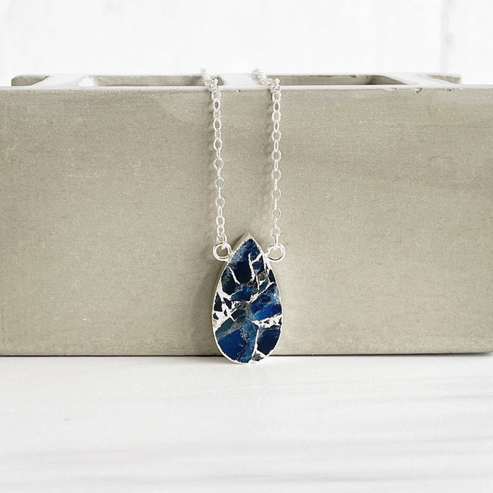 Sapphire Mojave Teardrop Gemstone Slice Necklace in Gold and Silver