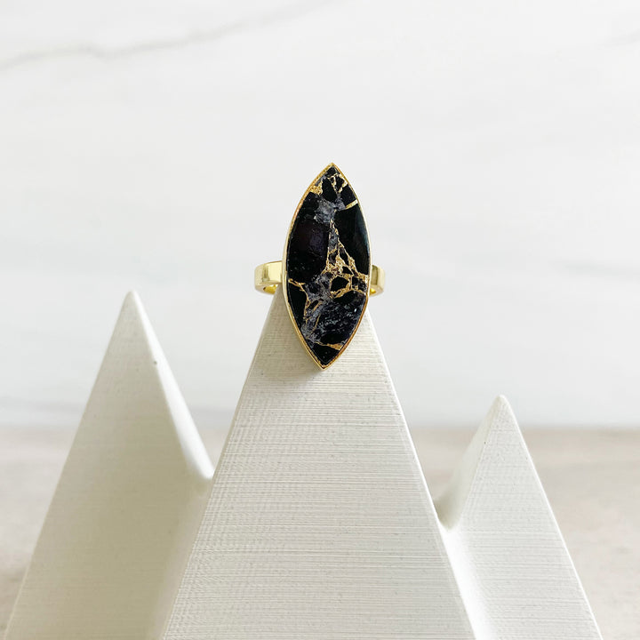 Black Mojave Marquise Cocktail Ring in Gold