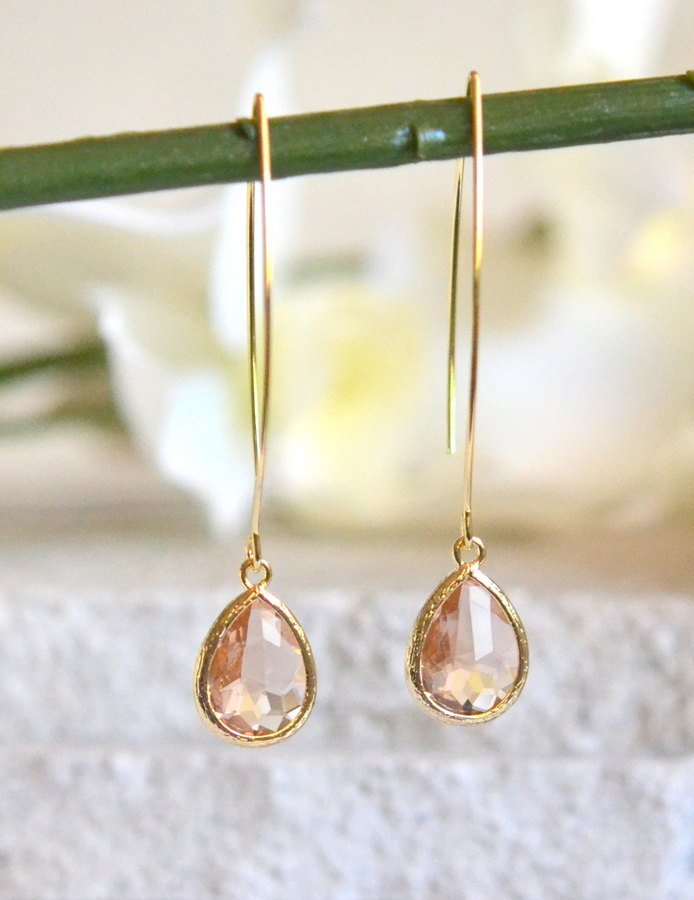Gold Champagne Drop Earrings. Bridesmaid Gift. Drop Earrings