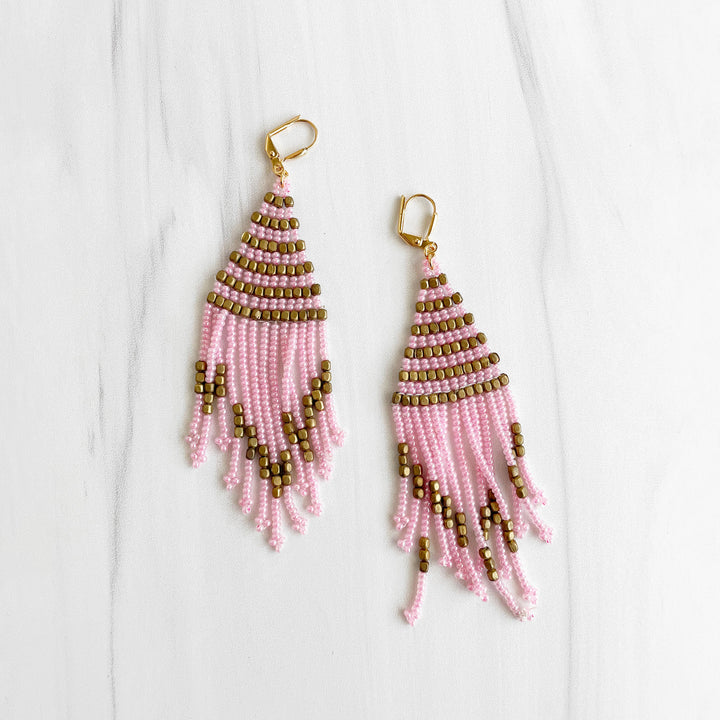 Beaded Tassel Fringe Statement Earrings in Gold