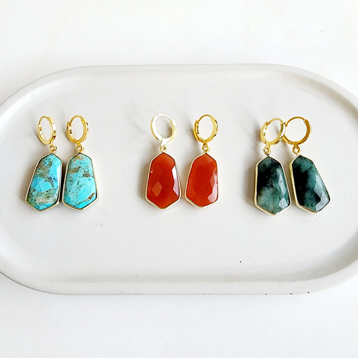Kite Shaped Gemstone Hoop Earrings in Gold