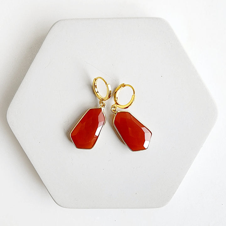 Kite Shaped Gemstone Hoop Earrings in Gold