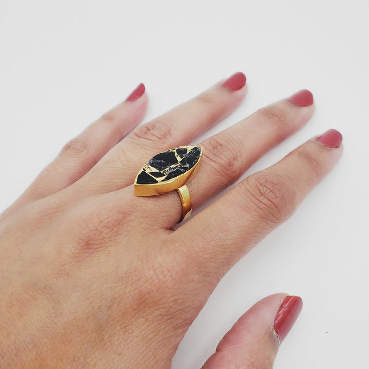 Black Mojave Marquise Cocktail Ring in Gold