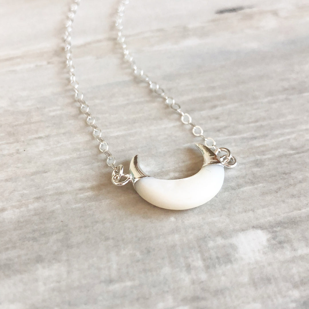 White Shell Crescent Necklace in Sterling Silver