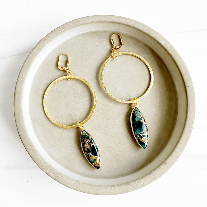 Super Big Hoop Earrings with Marquise Gemstone Pendants in Gold