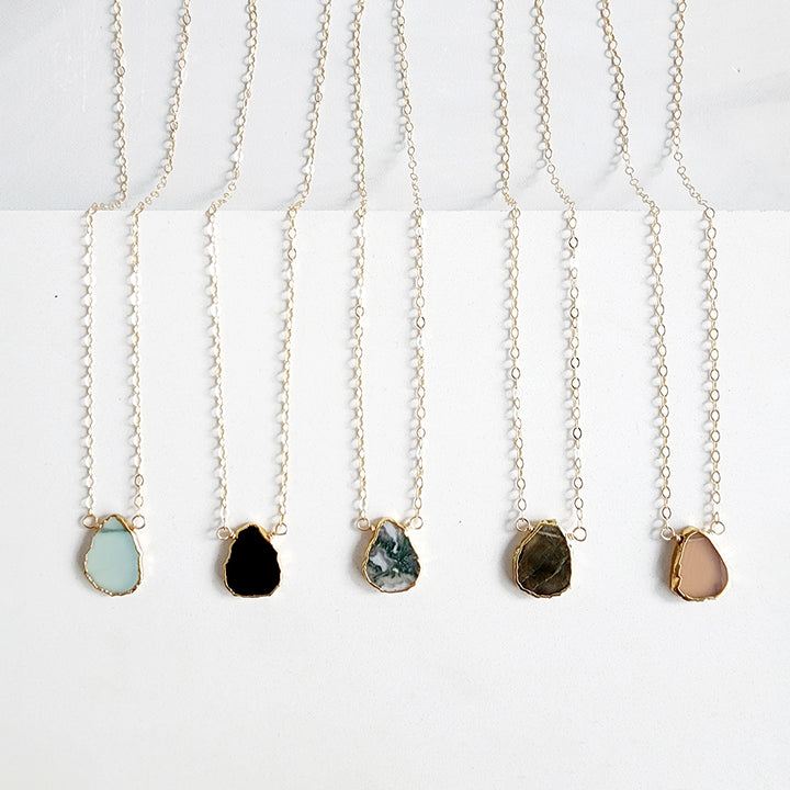 Gemstone Slice Layering Necklaces in Gold