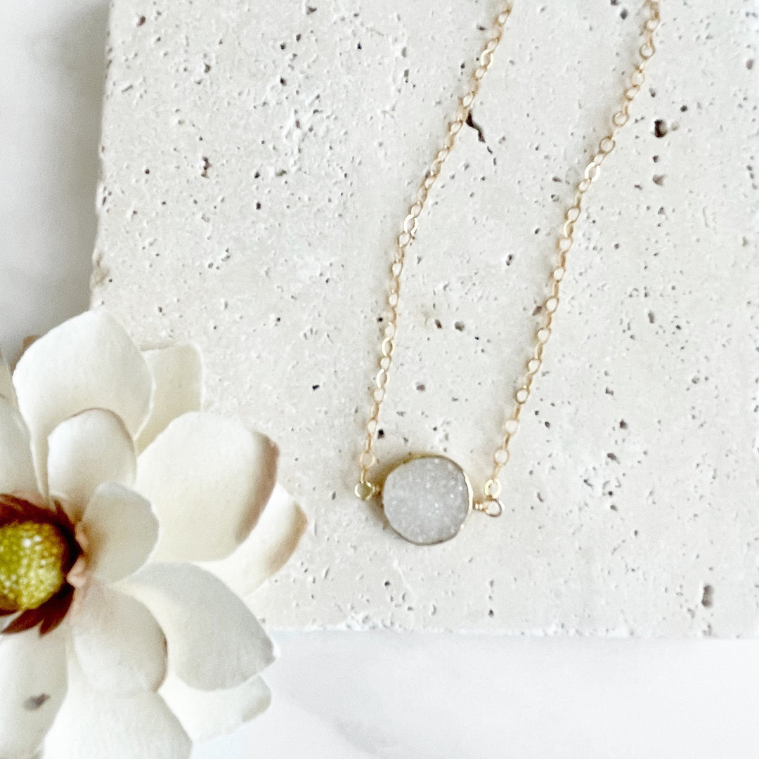 White Druzy Circle Choker Necklace in Gold
