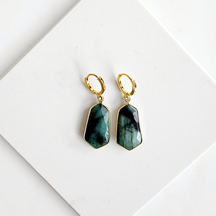 Kite Shaped Gemstone Hoop Earrings in Gold