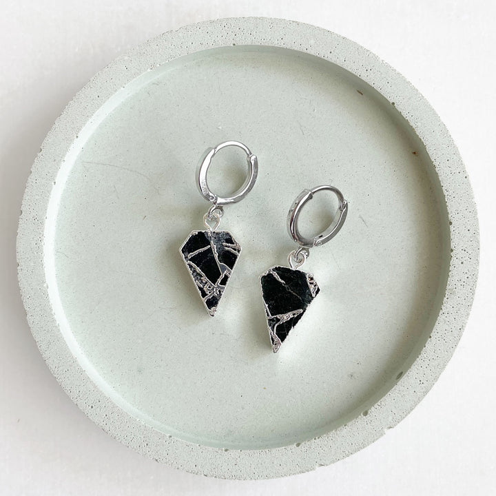 Dainty Black Mojave Diamond Dangle Earrings in Gold & Silver